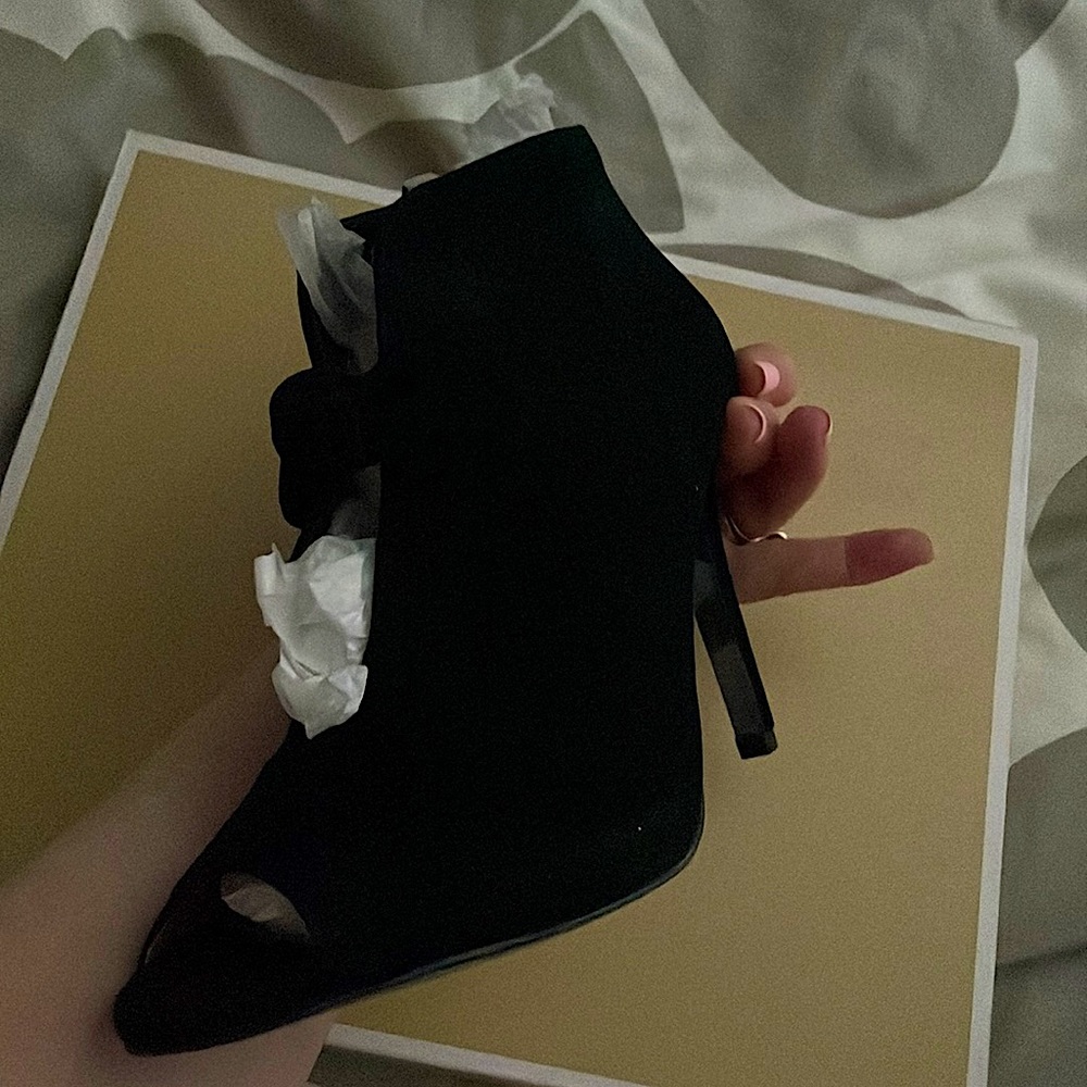 Michael Kors, black suede open toe, high heel shoe size 7.5 (a small 7.5!)